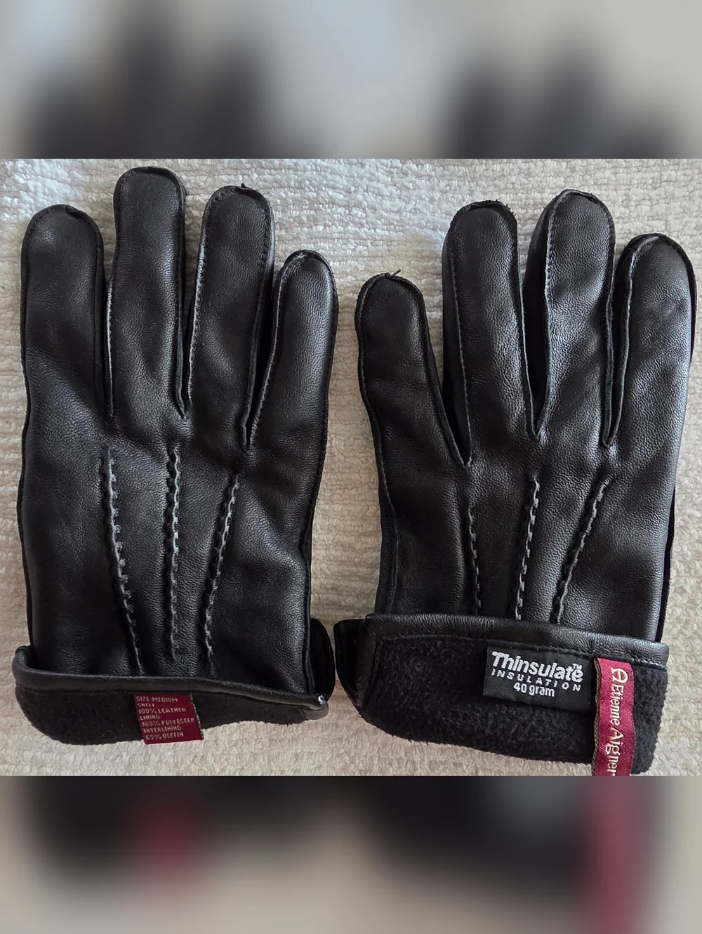 Etienne Aigner Black Leather Men's Gloves with Subtle Logo